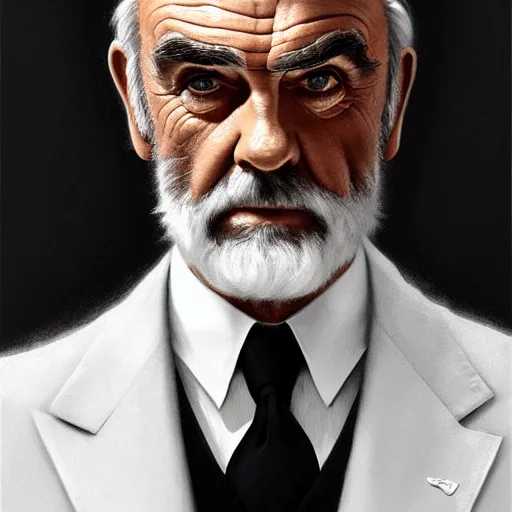 Prompt: Elegant sean connery looking gentleman with a silver suit, portrait, intricate, elegant, highly detailed, digital painting, artstation, concept art, rough, sharp focus, illustration, art by artgerm and greg rutkowski and alphonse mucha