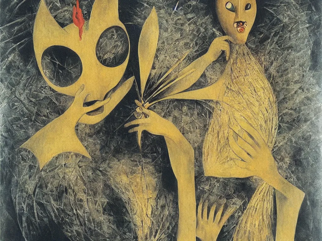 Image similar to the mother of all masks. painting by remedios varo, aoshima chiho