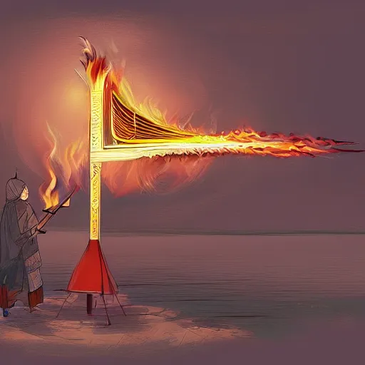 Image similar to burn the harp and cook the crane, digital painting, concept art