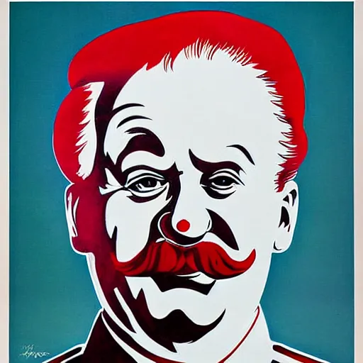 Image similar to communist clown portrait, soviet propaganda style, poster, stalin