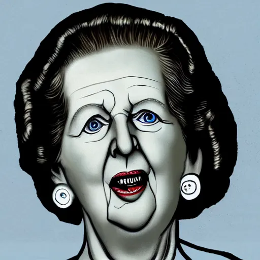 Image similar to illustration of Margaret Thatcher by Hans Rudi Giger, 8k high definition high quality