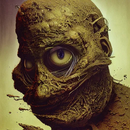 Image similar to elmo, zdzisław beksinski, dariusz zawadzki, mark powell, keith thompson