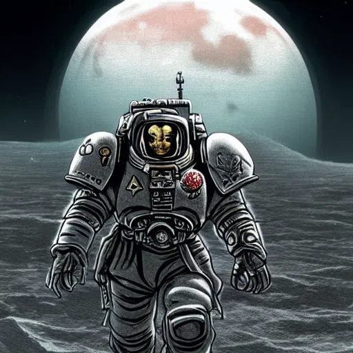 Prompt: A space marine on the moon by Kentaro Miura