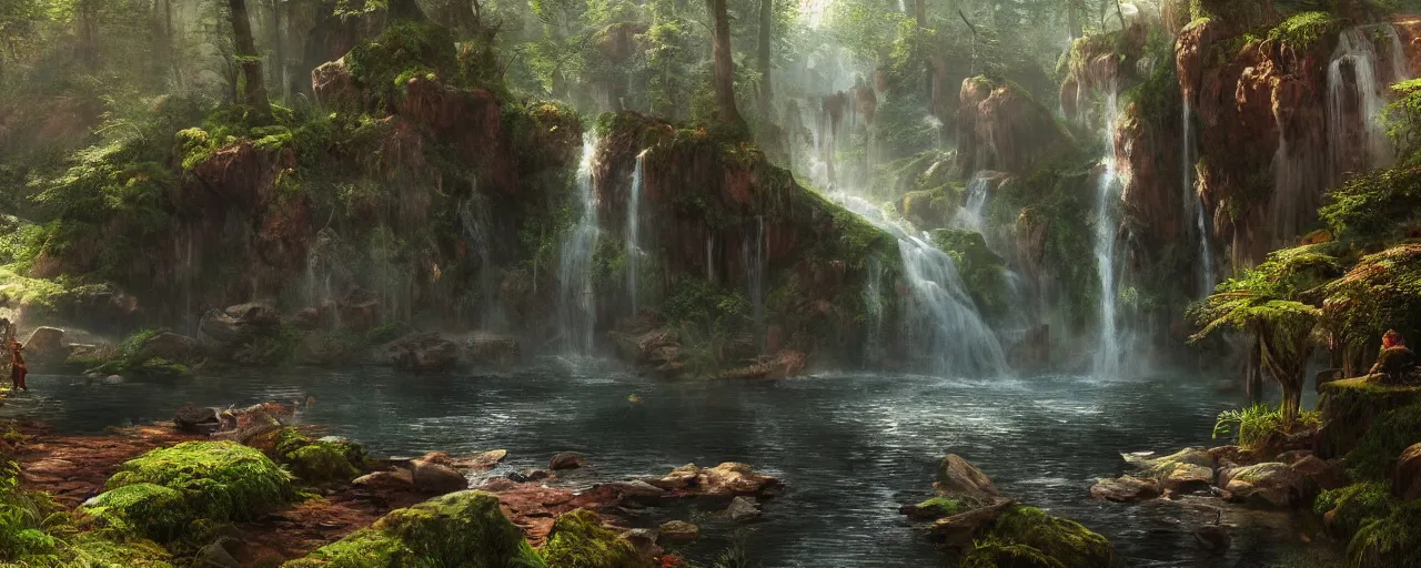 Prompt: secret waterfall in forrest, beautiful dynamic lighting, cinematic, wide angle establishing shot, extremely high detail, photo realistic, cinematic lighting, post processed, concept art, artstation, matte painting, style by frederic church, raphael lacoste, unreal engine 8 k