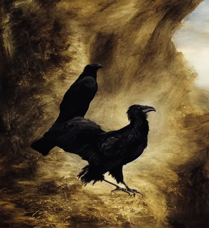 Image similar to a breathtakingly stunningly beautifully highly detailed portrait of a majestic raven, by sidney cooper and rosetti and turner, 4 k