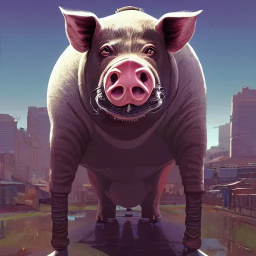 Image similar to highly detailed portrait 🤖🐷 in gta v, stephen bliss, unreal engine, fantasy art by greg rutkowski, loish, rhads, ferdinand knab, makoto shinkai and lois van baarle, ilya kuvshinov, rossdraws, tom bagshaw, global illumination, radiant light, detailed and intricate environment