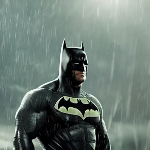 Prompt: Dwayne Johnson as Spiderbatman ,under rain, dramatic , an film still