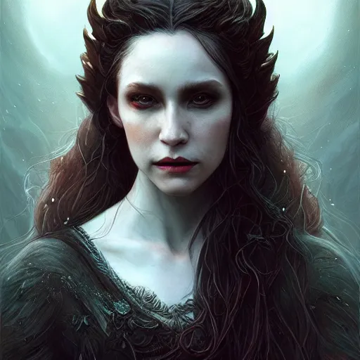 Image similar to Majestic and regal portrait of a female vampire, intricate, epic, elegant, menacing, fantasy, highly detailed, digital painting, hard focus, beautiful volumetric lighting, epic light, ultra detailed, by Leesha Hannigan, Ross Tran, Thierry Doizon, Kai Carpenter, Ignacio Fernández Ríos