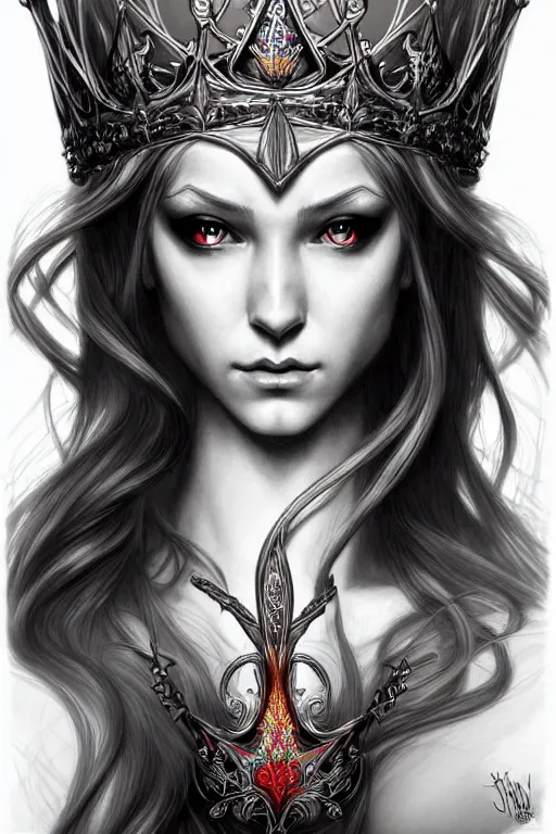 Image similar to digital art, centered elven queen, crown ,intricate, veins, by James Jean and by artgerm , ultradetailed, charachter design, concept art, trending on artstation,