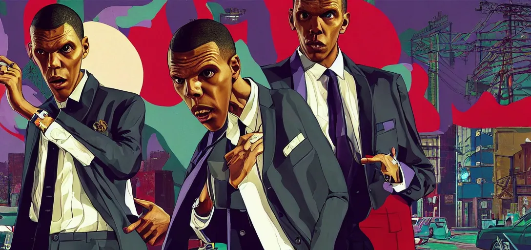 Prompt: Stromae in GTA V loading screen by Stephen Bliss