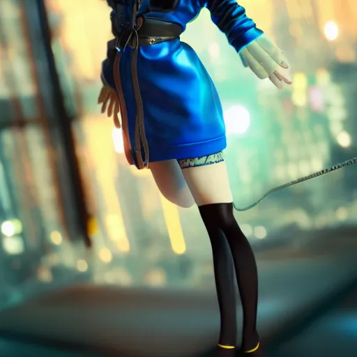 Prompt: cute fumo plush of a girl with prosthetic mechanical arms, blue velvet dress, bokeh, cyberpunk anime girl, vray