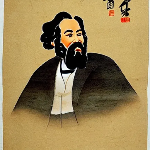 Image similar to ancient chinese watercolour of karl marx