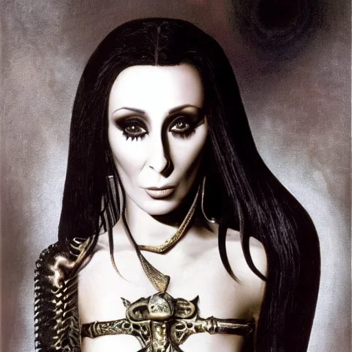 Prompt: Cher by H R Giger