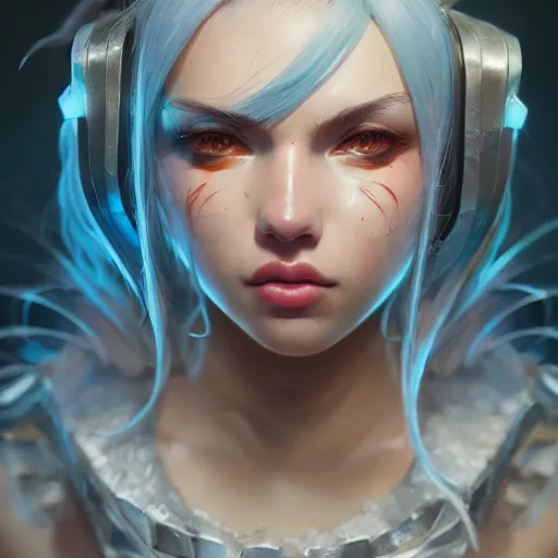 Image similar to league of legends portrait, au naturel, hyper detailed, digital art, trending in artstation, cinematic lighting, studio quality, smooth render, unreal engine 5 rendered, octane rendered, art style by klimt and nixeu and ian sprigger and wlop and krenz cushart.