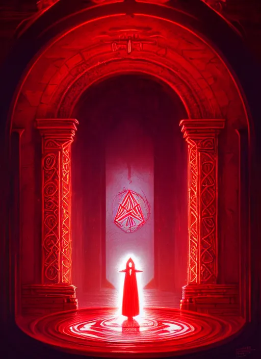 Prompt: portrait of the goddess of blood, bloody glowing runes, evil architecture, portal made of blood, intricate, elegant, glowing lights, highly detailed, digital painting, artstation, concept art, smooth, sharp focus, illustration, art by wlop, mars ravelo and greg rutkowski