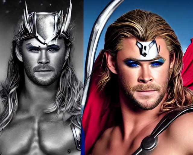 Image similar to chris hemsworth as thor with drag queen makeup, digital art, amazing detail