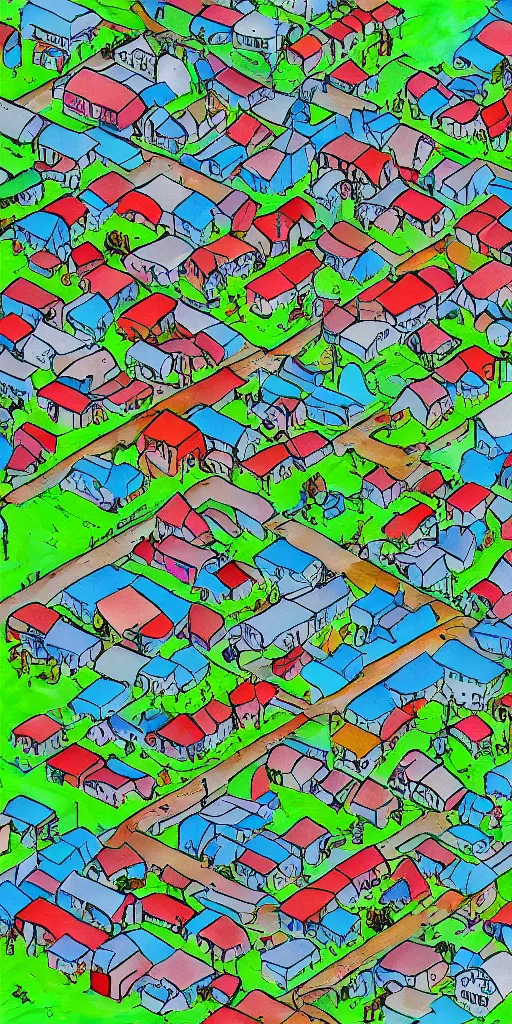 Image similar to simplistic town layout, art by allixander maps, acrylic drawing, fantasy, world, bright, clear, simple, sharpened