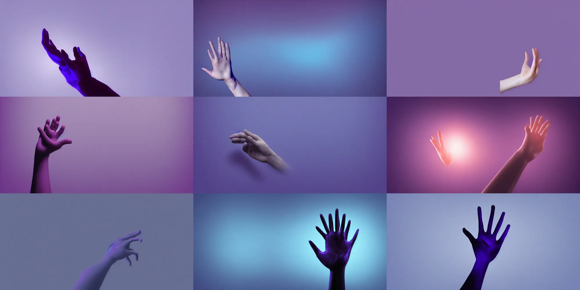 Prompt: magical dark-blue hand reaching up on the dark-violet background, precise, digital painting, octane render, wow