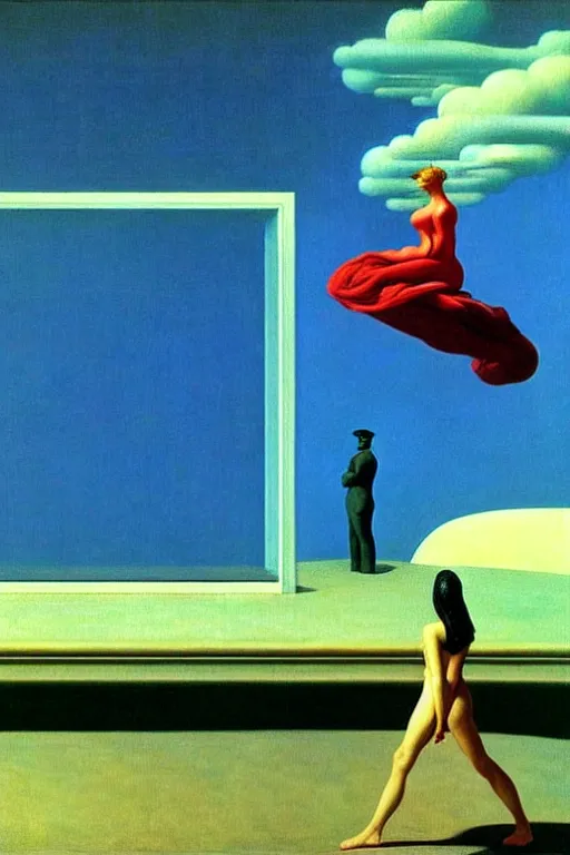 Image similar to liminal vaporwave surrealism dreams representing stream of consciousness, painted by Edward Hopper, painted by salvador dali, painted by moebius, airbrush