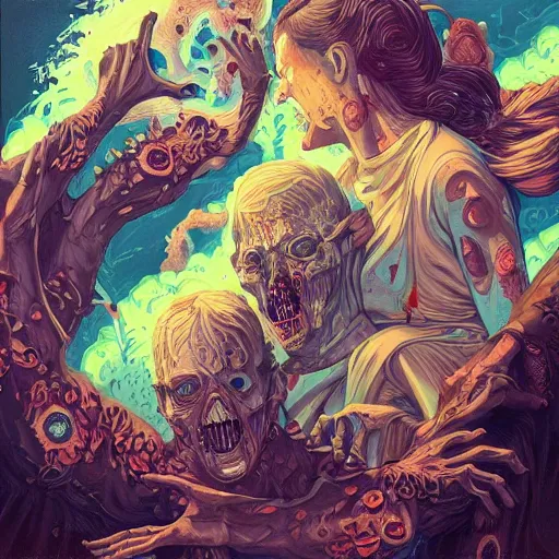 Image similar to zombie apocalypse, religious painting, tristan eaton, victo ngai, artgerm, rhads, ross draws