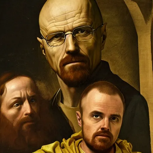 Image similar to renaissance portrait of walter white and jesse pinkman