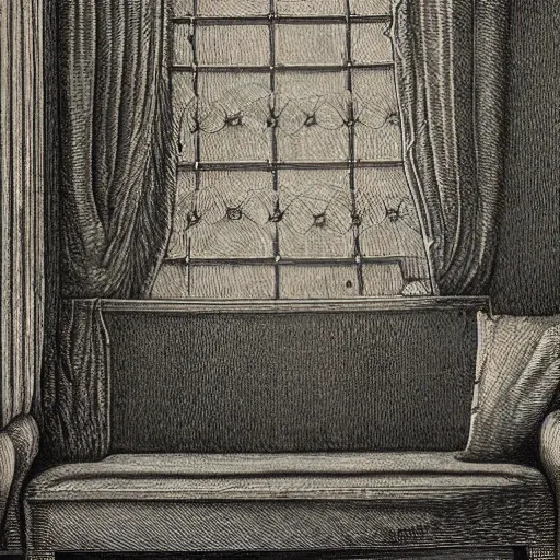 Image similar to a hybrid between a couch and a house,, insanely detailed, studio light, gustav dore, colored pencil