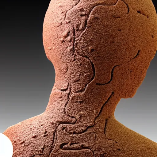 Image similar to clay man back of head peeled back to expose control panel and an exclamation point is above his head