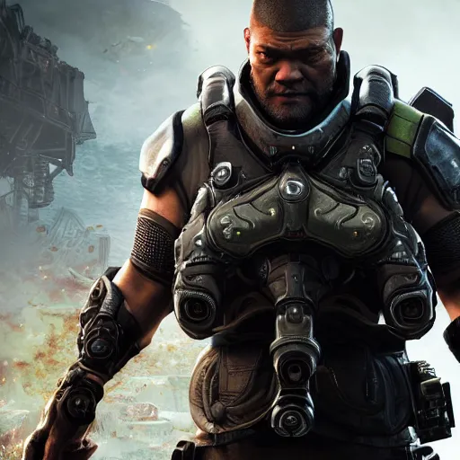 Image similar to laurence fishburne in gears of war destiny 2 overwatch witcher 3 god of war tomb raider cyberpunk 2 0 7 7 doom, highly detailed, extremely high quality, hd, 4 k, professional photographer, 4 0 mp, lifelike, top - rated, award winning, realistic, detailed lighting, detailed shadows, sharp, edited, corrected, trending