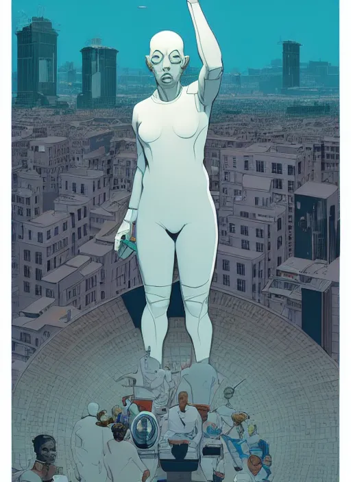 Prompt: poster artwork by Michael Whelan and Tomer Hanuka, of Delos Incorporated, clean