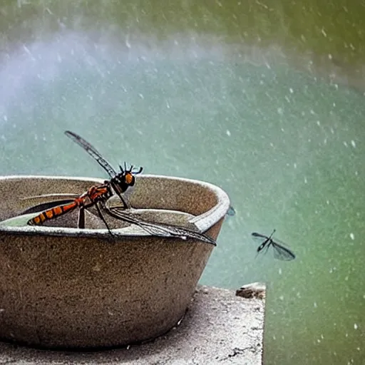 Image similar to dragonfly in a bathtub in the alps, goat!!!!!!!!!!!! herd!!! in background