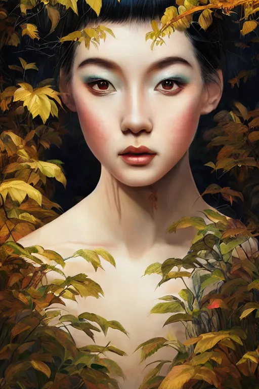 Image similar to stunningly beautiful, irish geisha prima ballerina in jungle, symmetrical face, golden hour, smooth, focus, highly detailed, hyper realistic, dramatic lighting, elegant, intricate, concept art, art by wlop, mars ravelo, greg rutowski, artstation