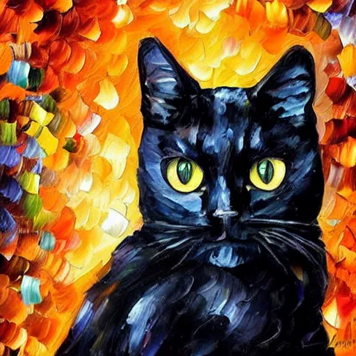 Image similar to oil painting of a black cat by leonid afremov