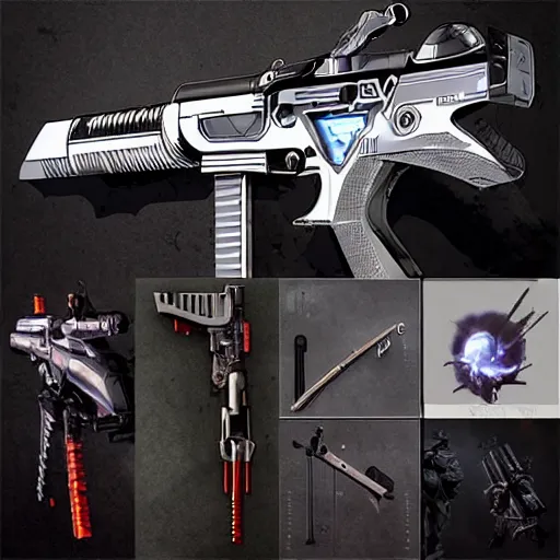 Image similar to An armory of sci-fi weapons and gadgets, hyper realistic, cyberpunk, high quality, award winning, digital art