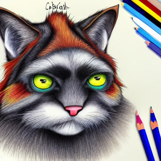 Image similar to colored Pencil drawing of cartoon furry character, highly detailed