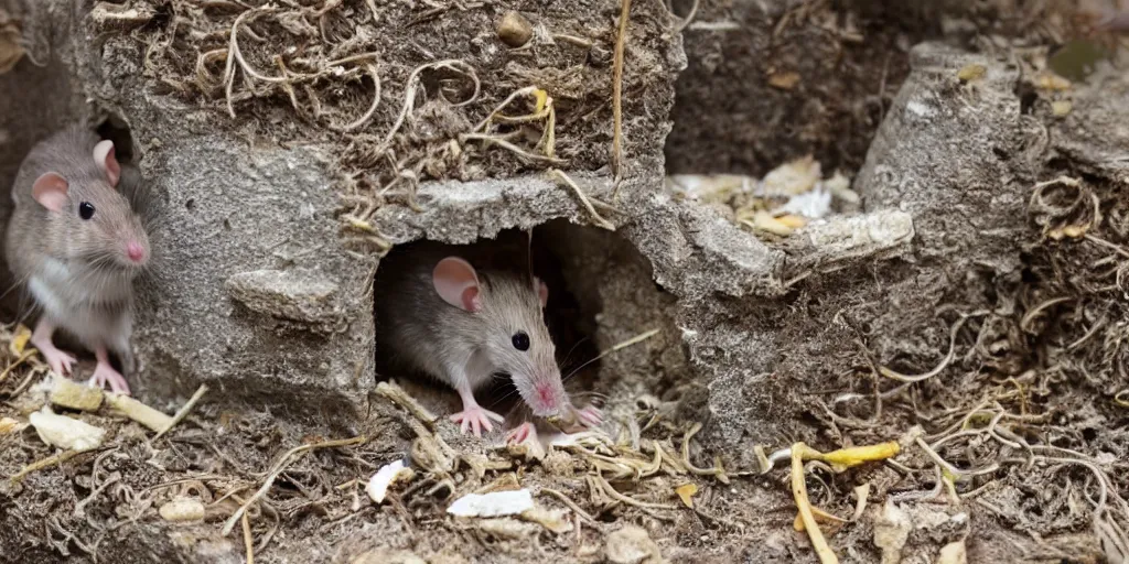 Image similar to mouse build a utopia out of a trashy human bathroom, photo realistic, wild angle lens, nat geo award winner