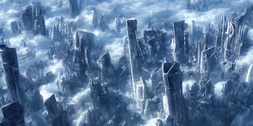Image similar to a futuristic city on the clouds