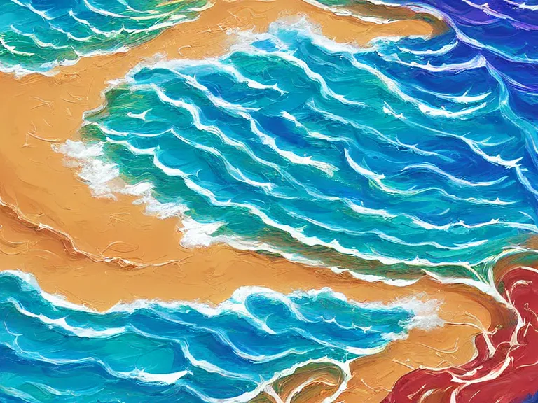 Prompt: digital painting detailed beach and shoreline waves, painted by jeremiah ketner