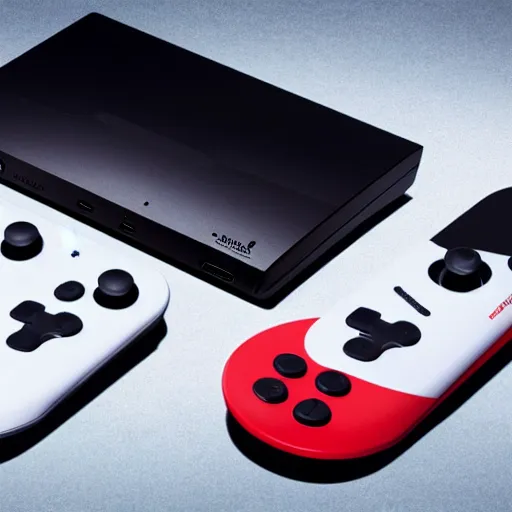 Image similar to product shot of nintendo's gaming console from the year 2 1 5 0