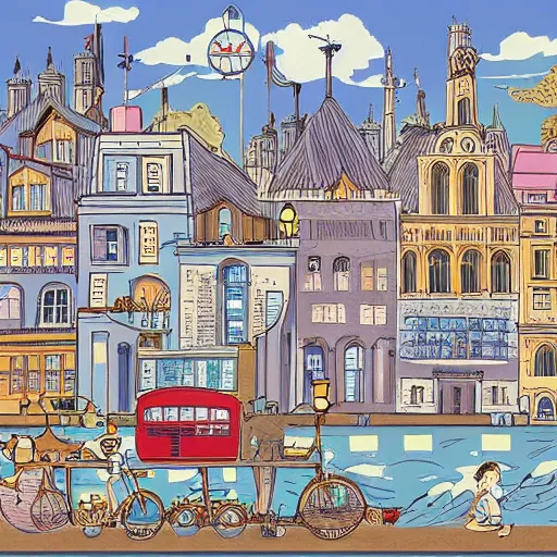 Prompt: London in the style of Hayao Miyazaki