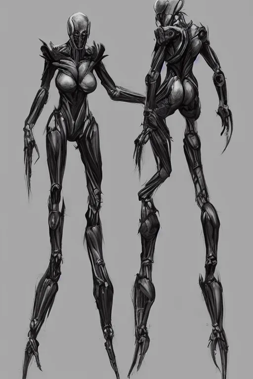 Prompt: full body alien female concept art, humanoid form, evil mecha muscle, horseshoe crap squid, digital art, in the style of ben lol, brian sum, ramil sunga, herbert lowis, furio tedesschi, christopher cao, frederic daoust, joe botardo, artstation, pinterest, deviantart, photoshop, unreal engine