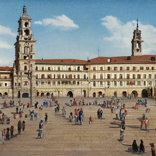 Prompt: el escorial square with the sanctuary of the virgen de gracia, by martin rico y ortega