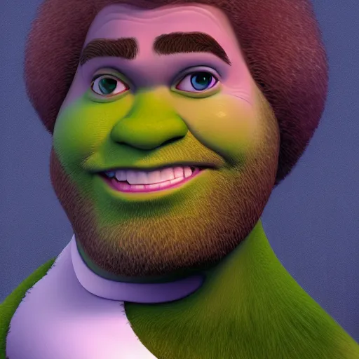 Image similar to Bob Ross is Shrek, hyperdetailed, artstation, cgsociety, 8k