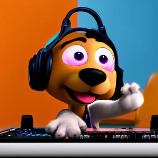 Image similar to puppy as a DJ, 8k, by Pixar