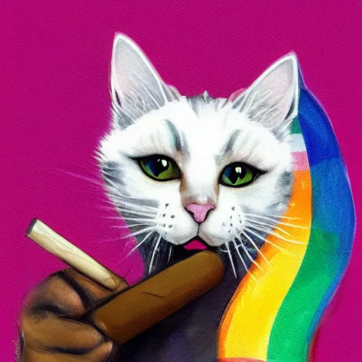 Image similar to a cute portrait of a flamboyantly gay cat with a smoking cigar in its mouth