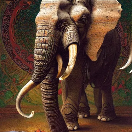 Prompt: srilankan elephant with high - teh steampunk armour baroque style, painting by gaston bussiere, craig mullins, j. c. leyendecker, lights, art by ernst haeckel, john william godward, hammershøi,