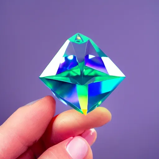 Prompt: low poly iridescent transparent diamond, prism