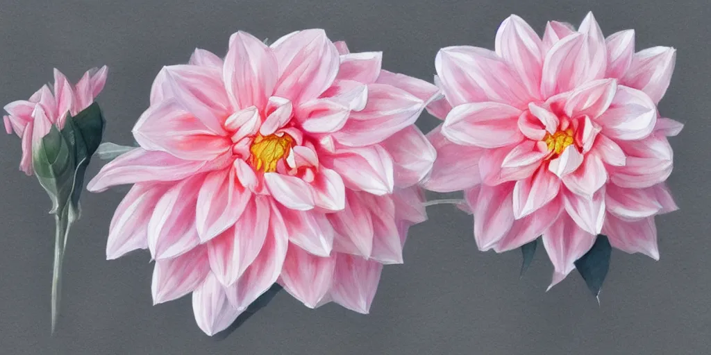 Prompt: a pastel creamy pink dahlia blossom, watercolor, artstation, moody