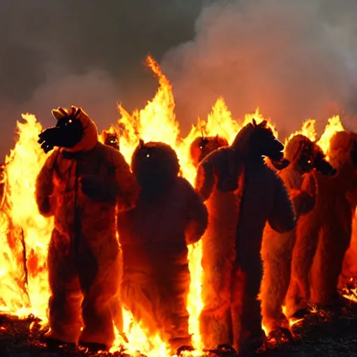 Image similar to fursuits burning in a bonfire