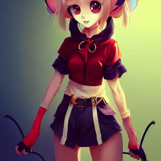 Image similar to fullbody portrait of anthropomorphic half - mouse cute anime girl, concept art, anime art, by a - 1 picture, trending on artstation artgerm, ross tran, bill ward, marc davis,