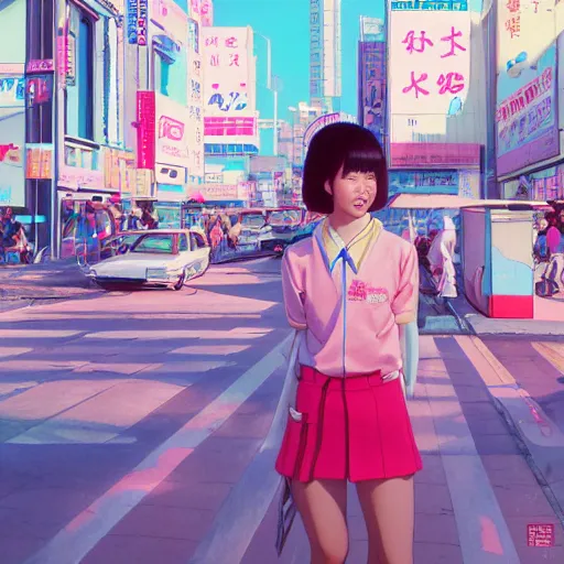 Image similar to 1 9 8 0 s japanese girl in a city pop city, hyper detailed, 8 k, trending, in artstation, digital painting, studio quality, cryengine, character design, smooth, sharp focus